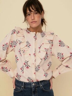 Sonmer Organic Cotton block print Ruffle Sarah blouse NWT